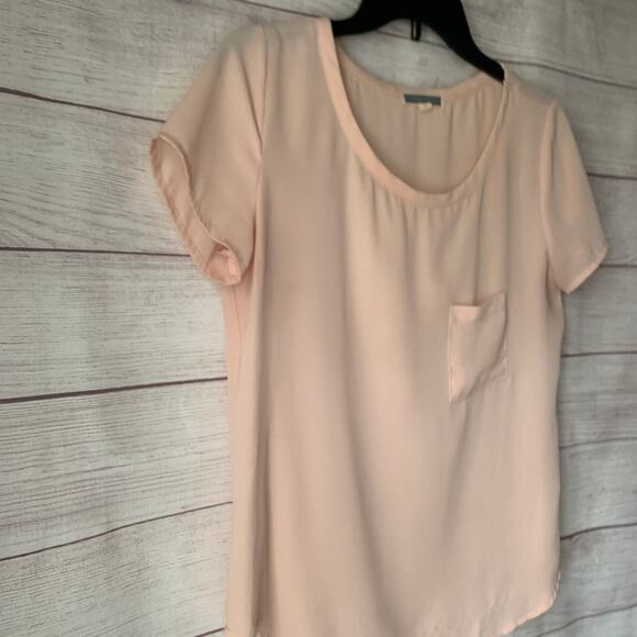 Pleione Light Pink Blouse Short Sleeve Hi Low Pocket Size Small - Picture 10 of 10